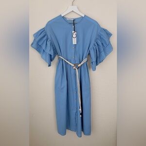 Cristina Vergani Tiered Ruffle Sleeve Button Front Dress Made in Italy